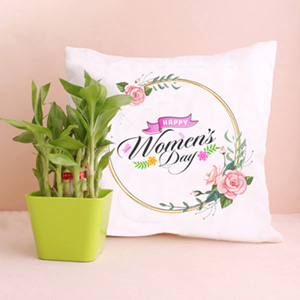 Cushion with Lucky Plant for Womens Day : Womens Day Gift Hampers