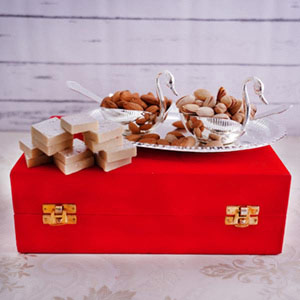 German Silver Set with Dry Fruits and Sweets for Diwali