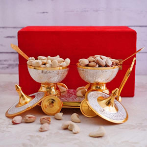 Golden Trolley Set with Dry Fruits for Diwali