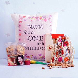 Karwa Chauth Ritual Items with Cushion and Chocolates Hamper