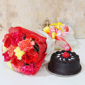 Mixed Carnations with Chocolate Cake 