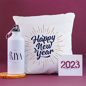 Personalized Cushion N Bottle New Year Gift for Her 