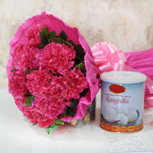 Pink Carnations with Rasgulla 