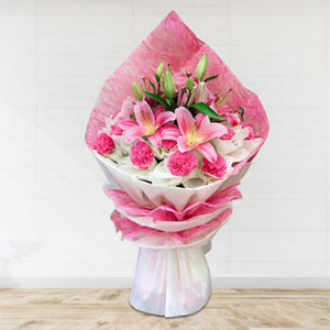 Pinkish Carnation & Lily Bouquet