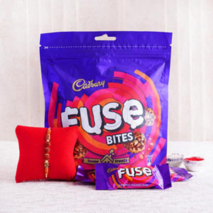 Rudraksha Rakhi and Cadbury Fuse Bites 