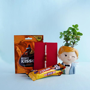 Rudraksha Rakhi with Chocolates and Jade Plant Combo