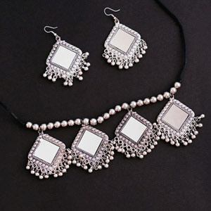 Silver-Plated Oxidised Jewellery Set for Women