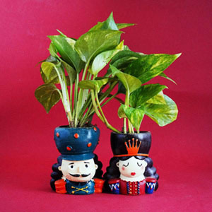 Two Money Plant with Couple Designed Pot