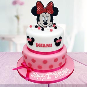 Two Tier Strawberry Fondant Minnie Mouse Cake