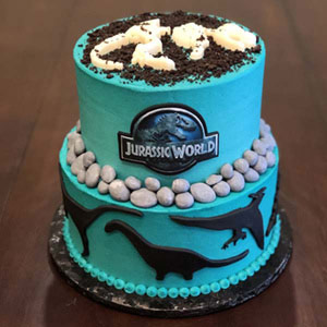 Two Tier Theropods Themed Cake