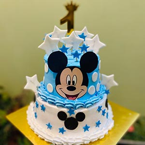 Two Tier Vanilla Fondant Mickey Mouse Cake