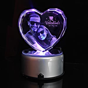Valentine Personalized 3D Heart Shape Crystal With LED Base