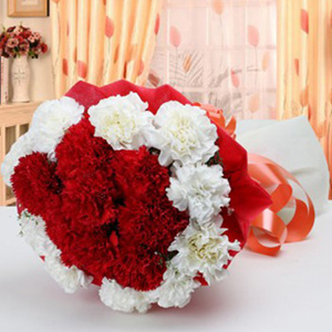 White N Red Carnation Flower Bouquet