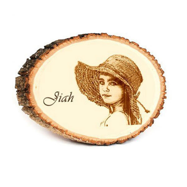 Send Personalized Gift - Engraved Natural Wood Round Photo Plaque Online