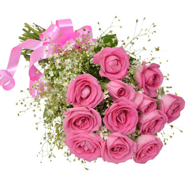 Send 12 Pink Roses Bouquet Online