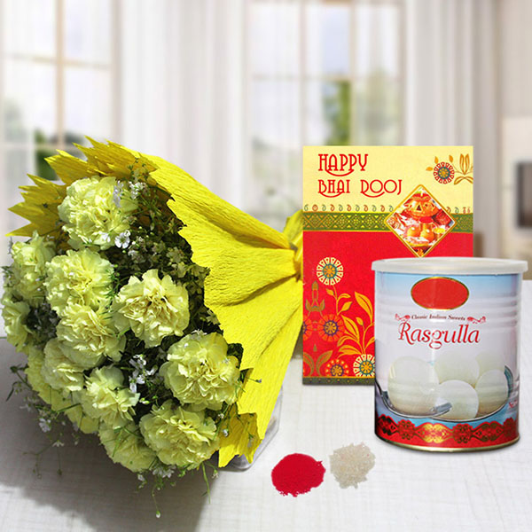 Send Yellow Carnations Bhai Dooj Hamper Online