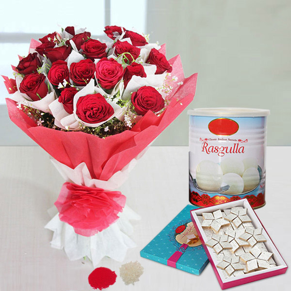 Send Amazing Red Roses Bhai Dooj Hamper Online