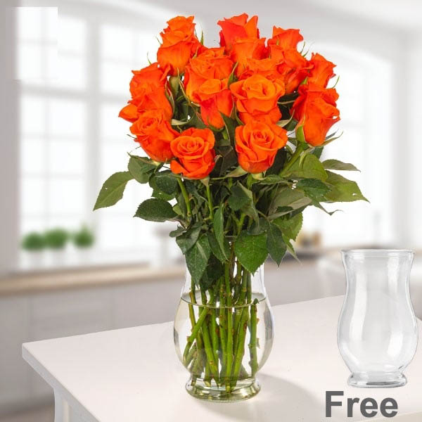 Send Orange Roses in Vase Online