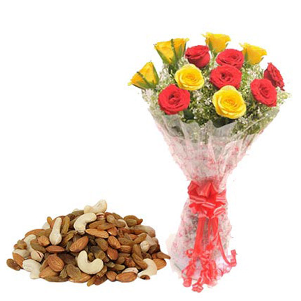 Send Rose Bouquet & Dry Fruits - Diwali Gifts Online