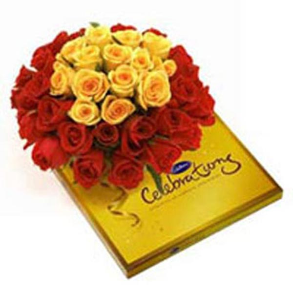 Send Cadbury Celebrations with Mixed Roses  Online