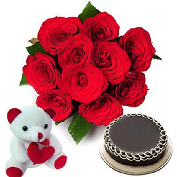 Send Lovely Red Roses with Chocolate Cake Combo Online