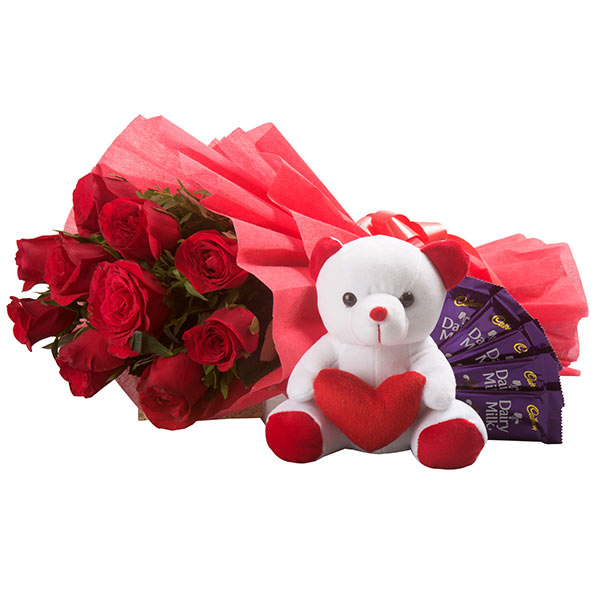 Send Red Roses & Teddy Combo Online