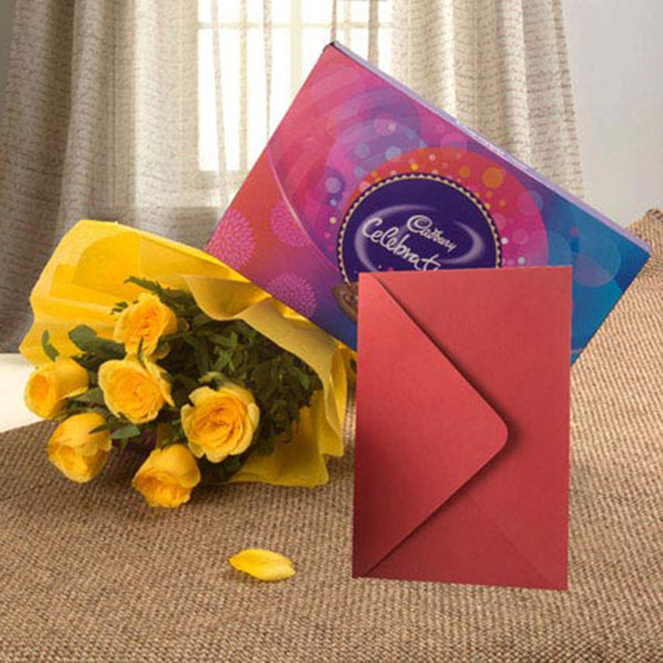 Send Yellow Flowers with Chocolate Hamper Online