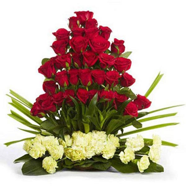 Send Magnificent Red Roses & white Carnations Bouquet Online