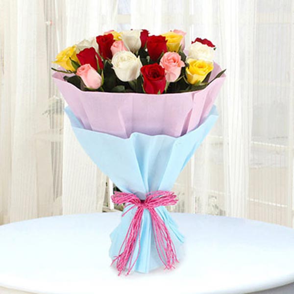 Send Bouquet of 25 Colored Roses Online