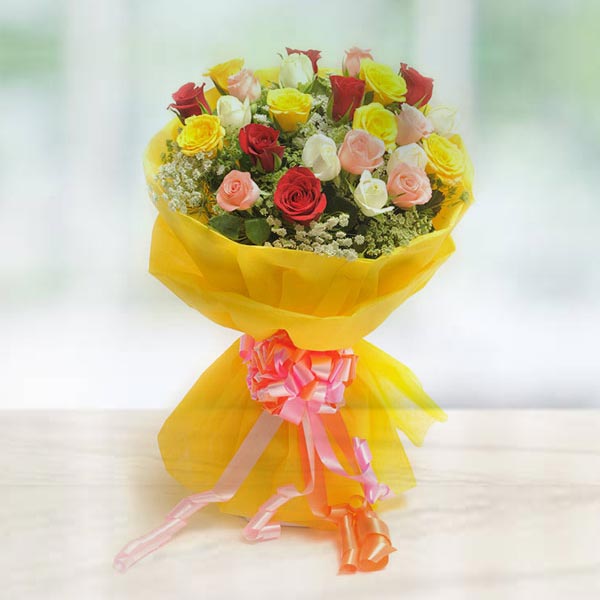 Send Bunch of 25 Mix Colour Roses  Online