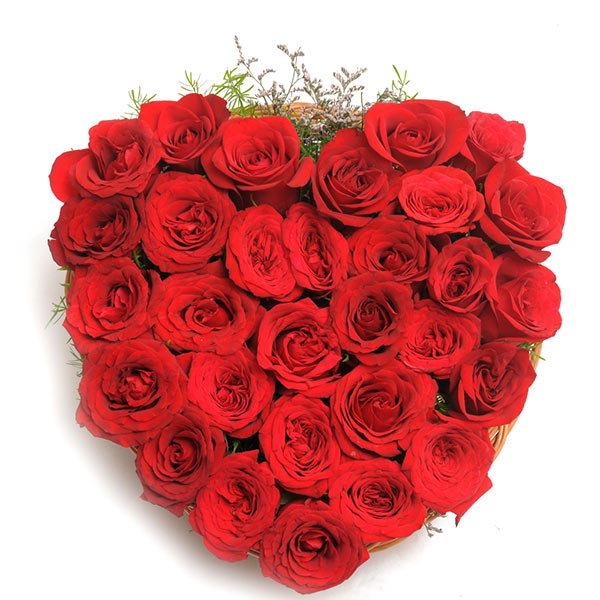 Send Lovely 30 Red Roses Heart-Shaped Basket Online