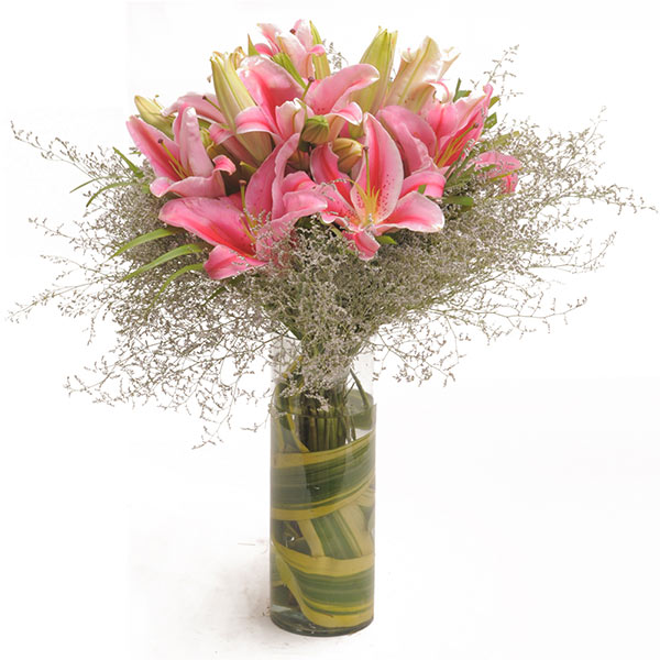 Send Pink Oriental Lilies Vase Arrangement Online