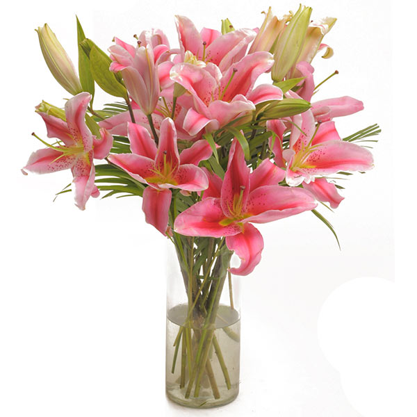Send Pink Oriental Lilies in Glass Vase Online