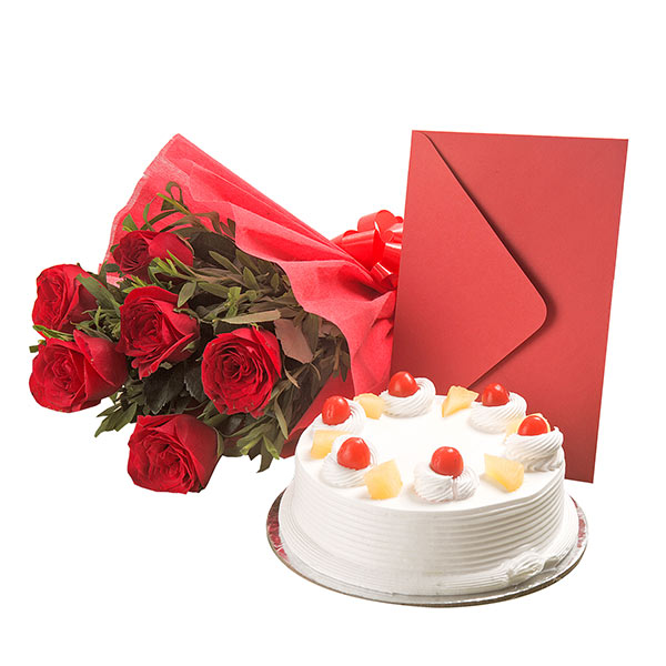 Send Roses N Cake Hamper Online