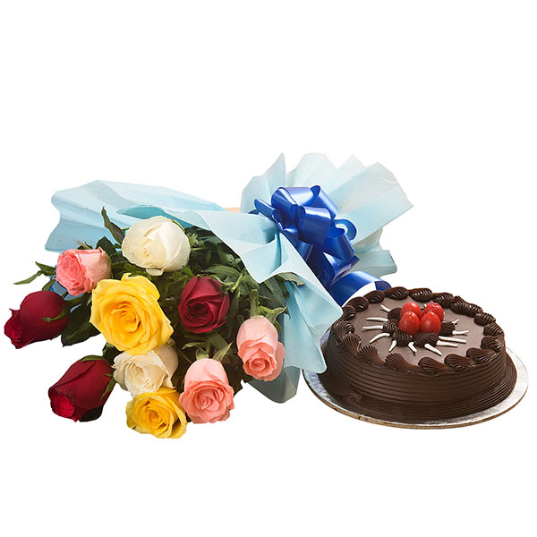 Send Chocolate Cake and Roses Online