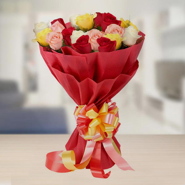Send Bunch of 18 Mixed Colour Roses Online
