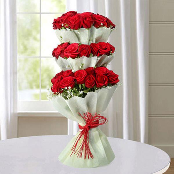 Send Tower of Red Roses Bouquet Online