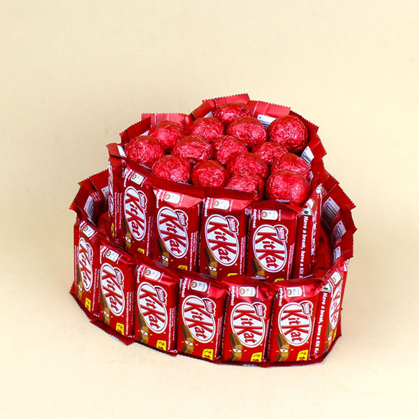 Send Heart Shaped Two Tier Kit Kat Chocolates Cake Online