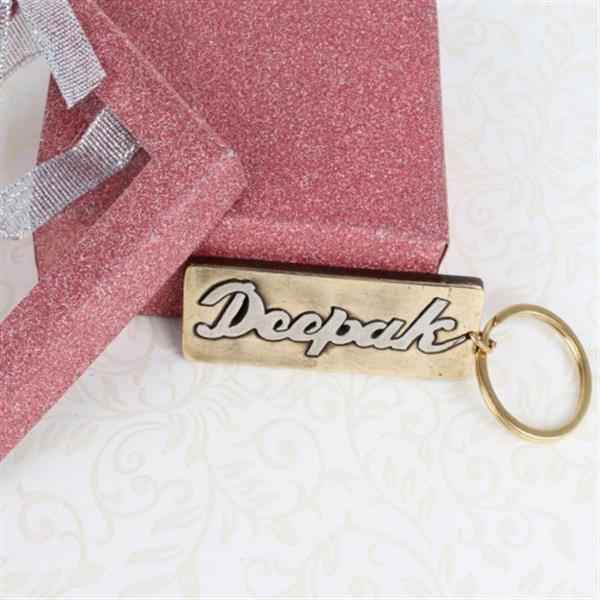 Send Personalised Etched Name Brass Keychain with Giftbox Online