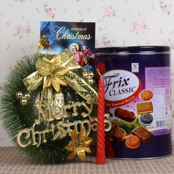 Send Christmas Wreath and Biscuits Box Online