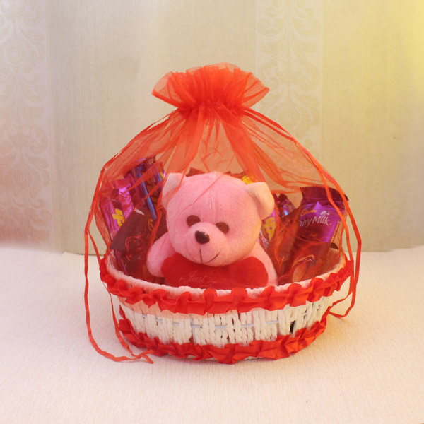 teddy in basket