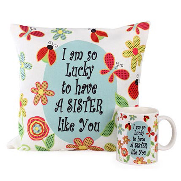 Send Cushion Mug For Sisters Online