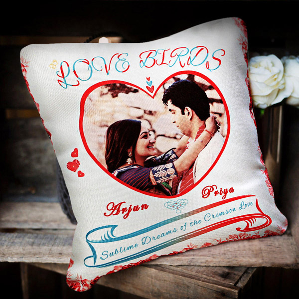 Send Love Birds Personalized Cushion Online