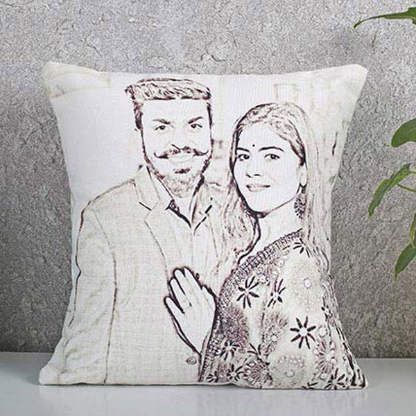 Send Personalized Couple Sketch Cushion Online