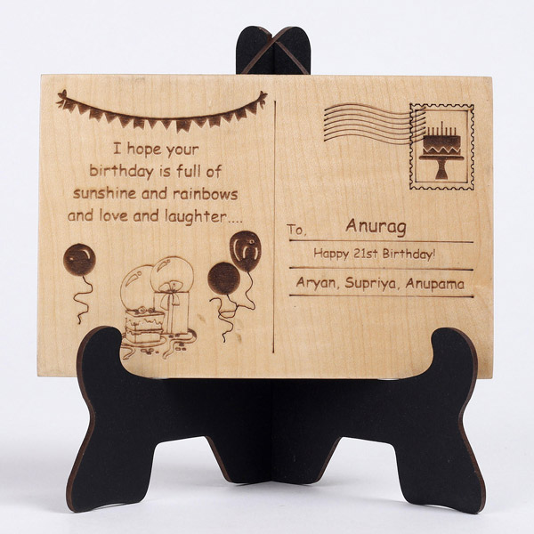 Send Personalised Engraved Wooden Birthday Postcard Online