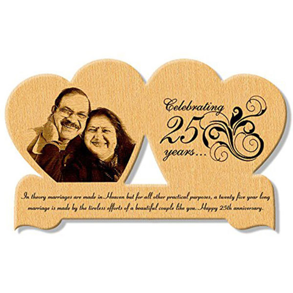 Send Wooden 25Th Wedding Anniversary Gift Wooden Engraved Photo In Heart Online
