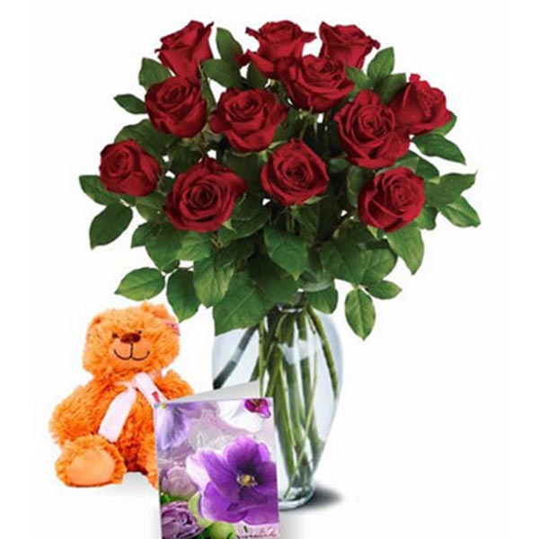 Send Valentine Roses N Teddy Combo Online