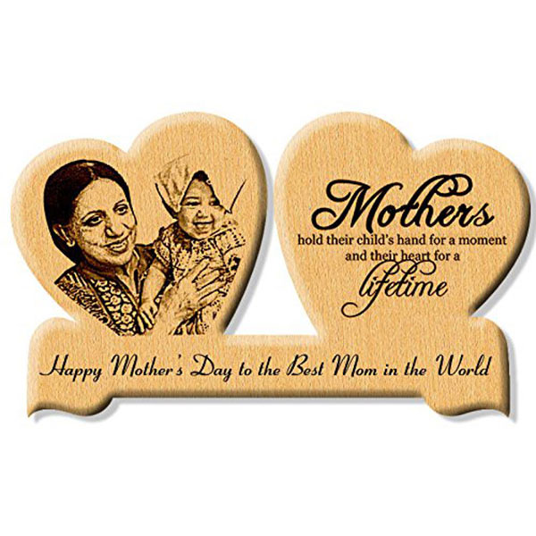 Send Double Heart Wooden Engraved Photo gift for Mother''s Day by Giftalove Online