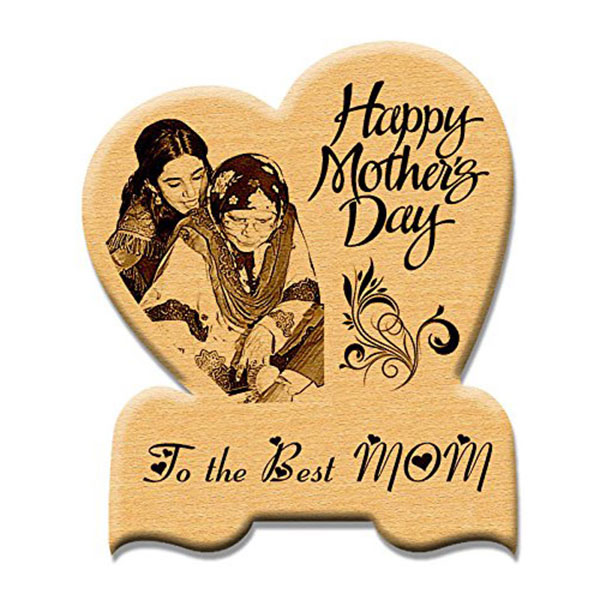 Send Mother Day Unique Gift - Heart Shaped Engraved Wooden Photo Online