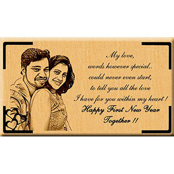 Send Happy New Year Gift Ideas- Wooden Photo Engraved Online